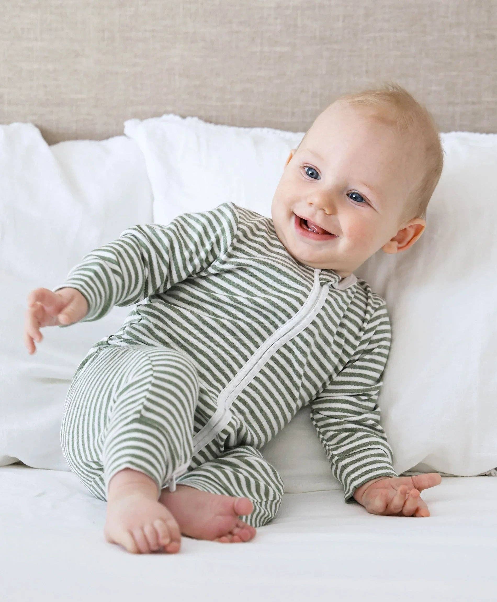 Organic Cotton Growsuit - Forest Green Stripes