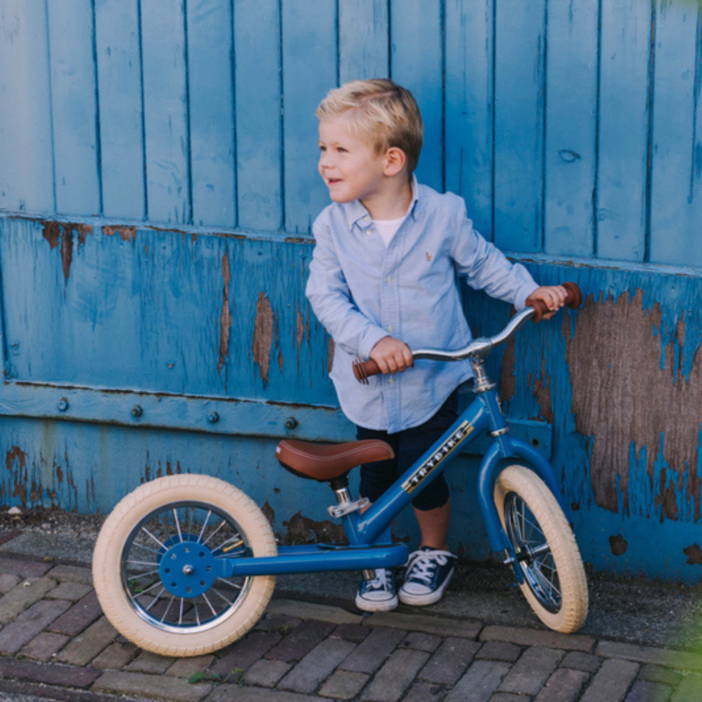 Matte Blue Vintage TRYBIKE - Cream Tyres & Chrome (3 wheel)