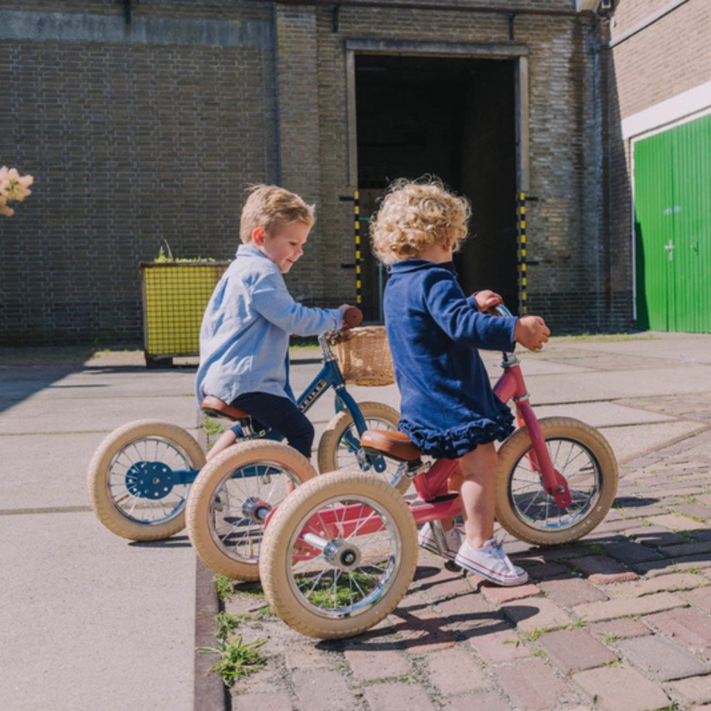 Matte Blue Vintage TRYBIKE - Cream Tyres & Chrome (3 wheel)