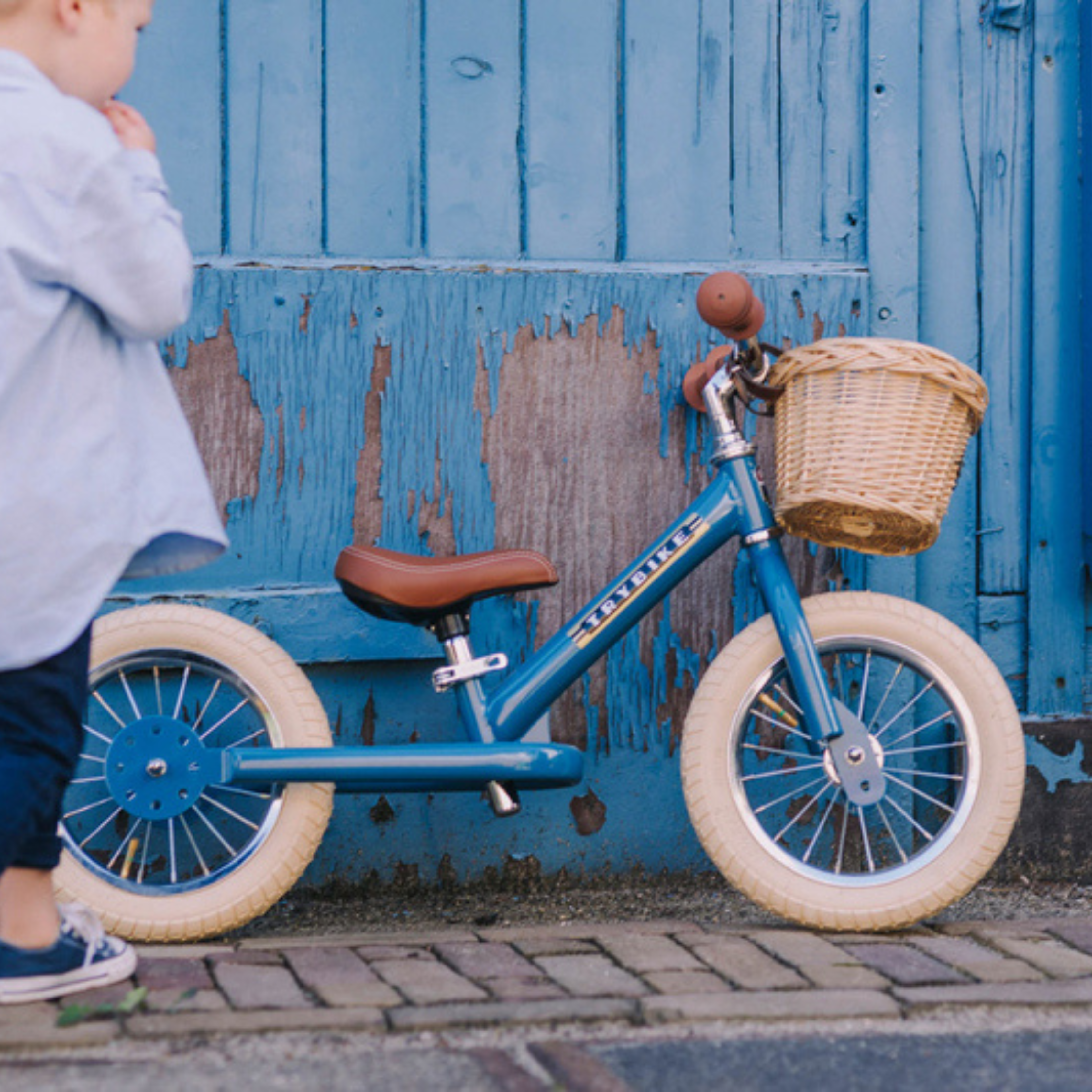 Matte Blue Vintage TRYBIKE - Cream Tyres & Chrome (3 wheel)
