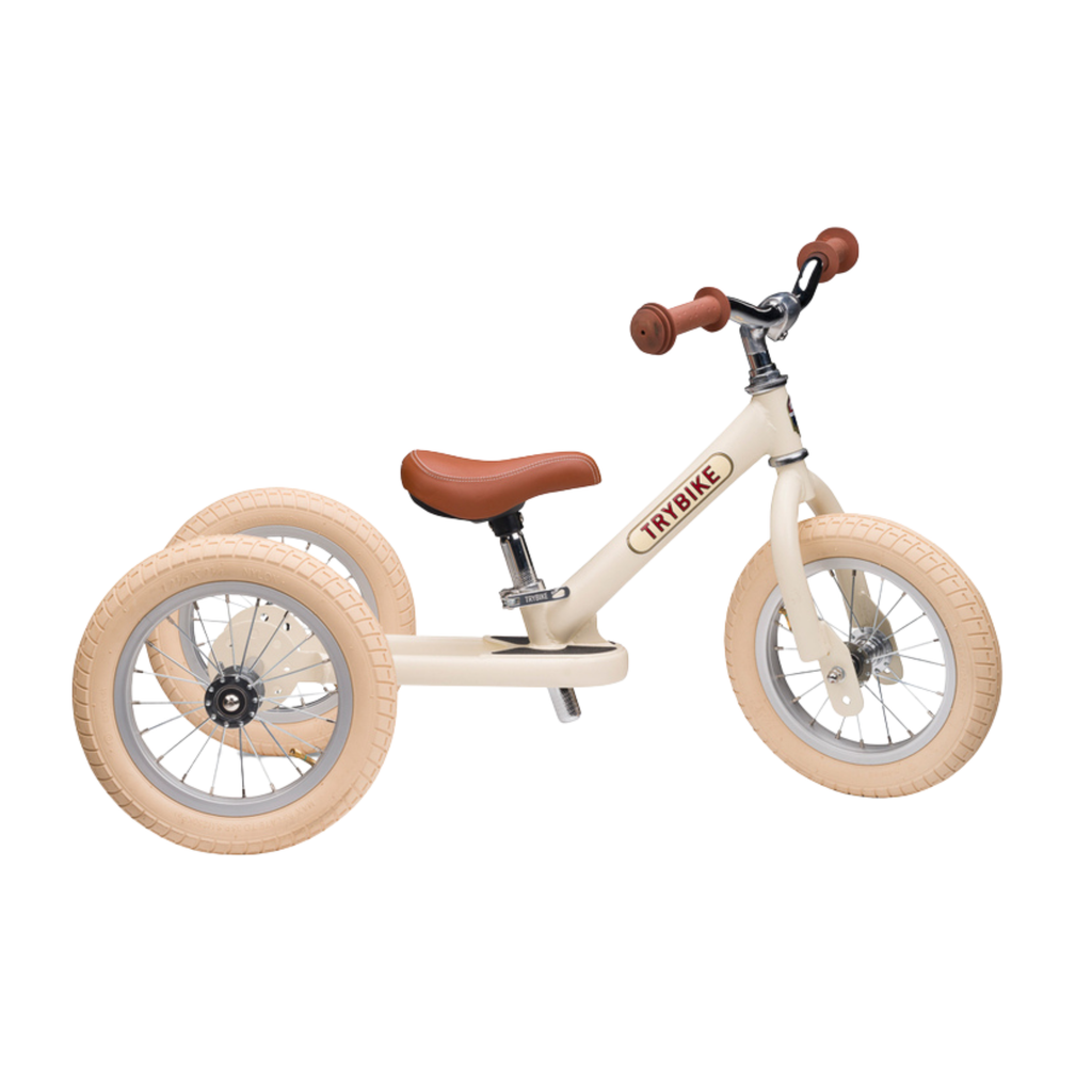 Matte Cream Vintage TRYBIKE - Cream Tyres & Chrome (3 wheel)