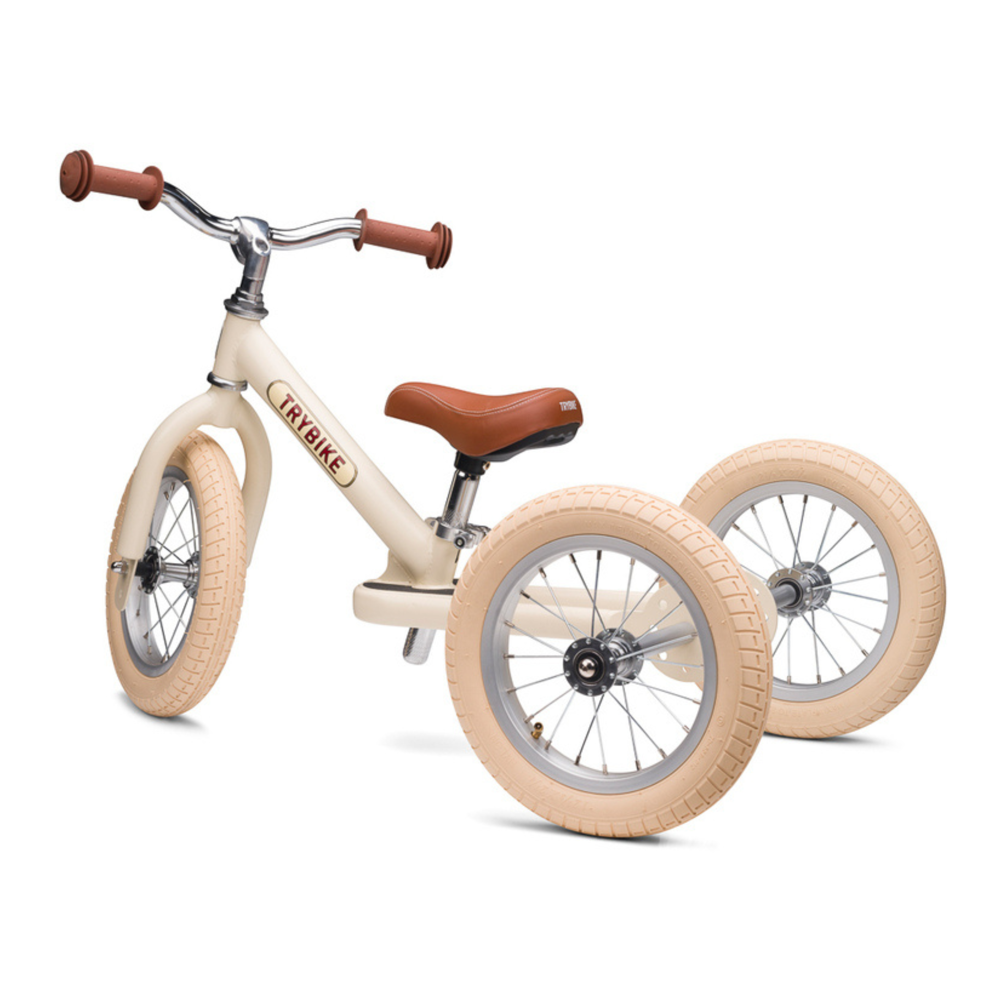 Matte Cream Vintage TRYBIKE - Cream Tyres & Chrome (3 wheel)