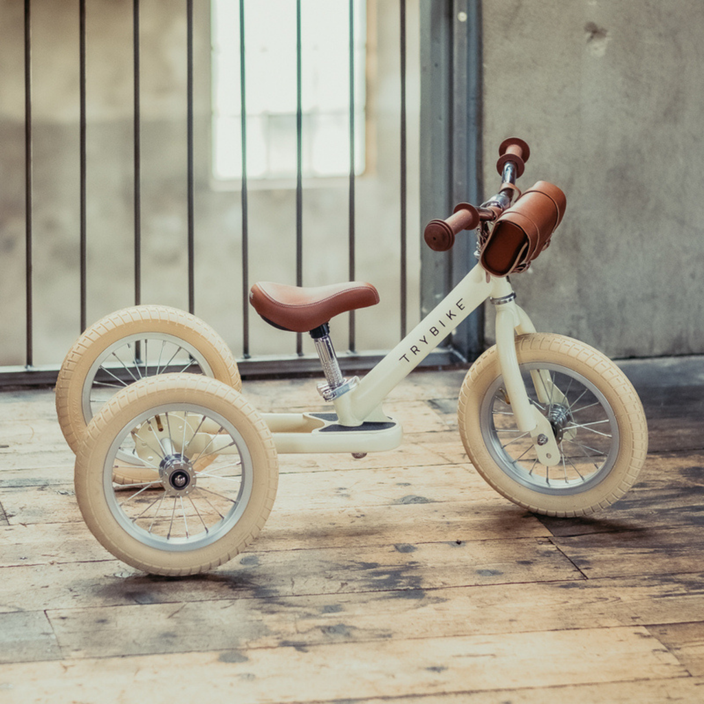 Matte Cream Vintage TRYBIKE - Cream Tyres & Chrome (3 wheel)