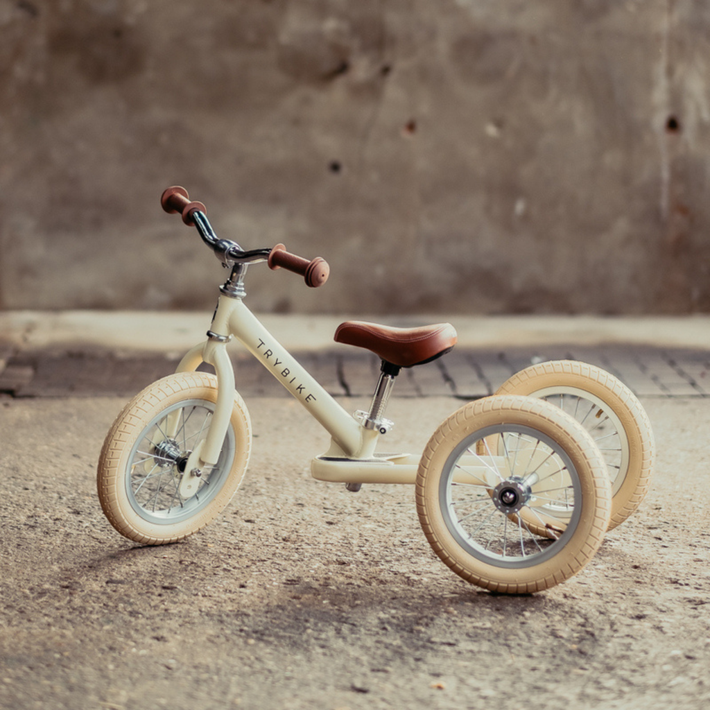 Matte Cream Vintage TRYBIKE - Cream Tyres & Chrome (3 wheel)