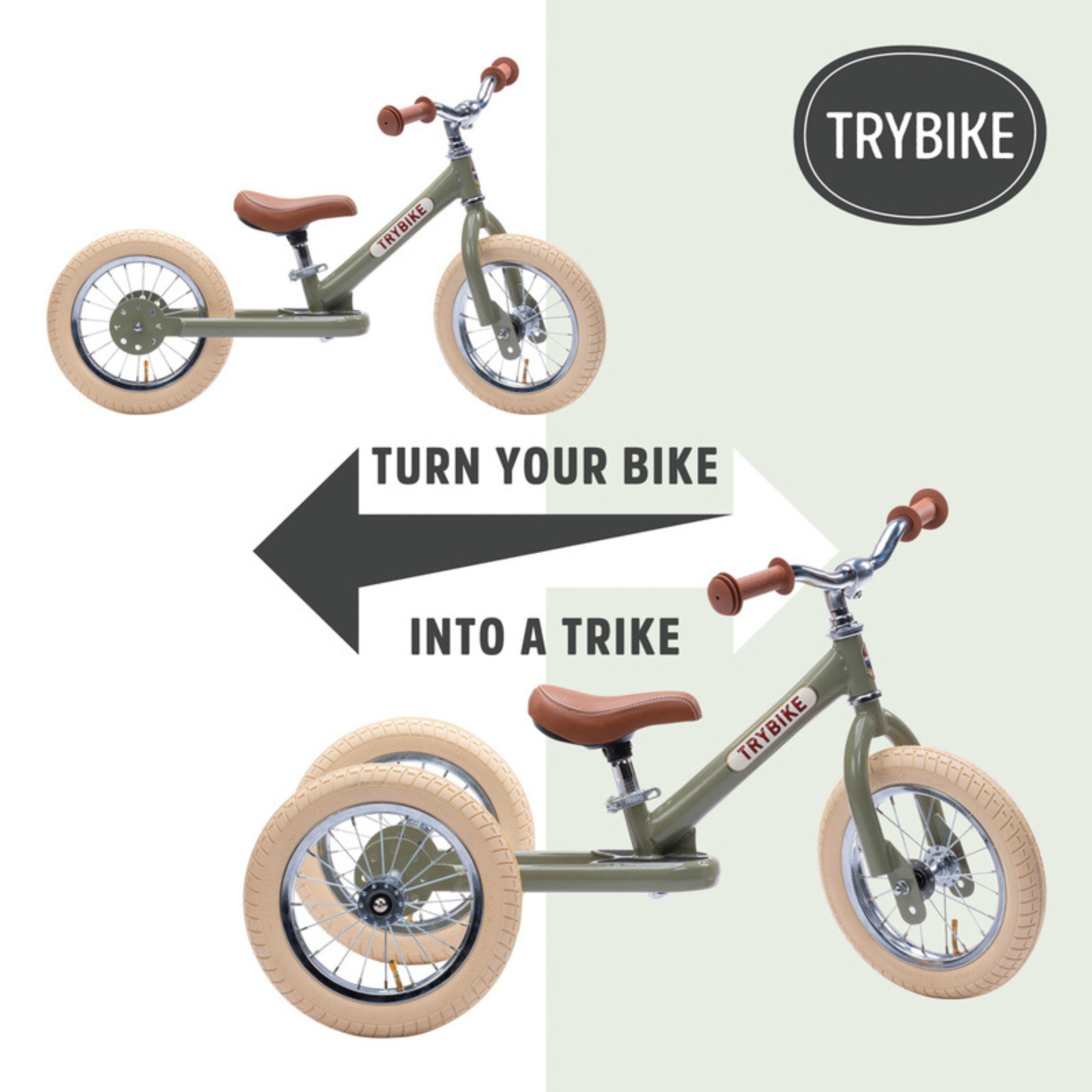 Matte Green Vintage TRYBIKE - Cream Tyres & Chrome (3 wheel)