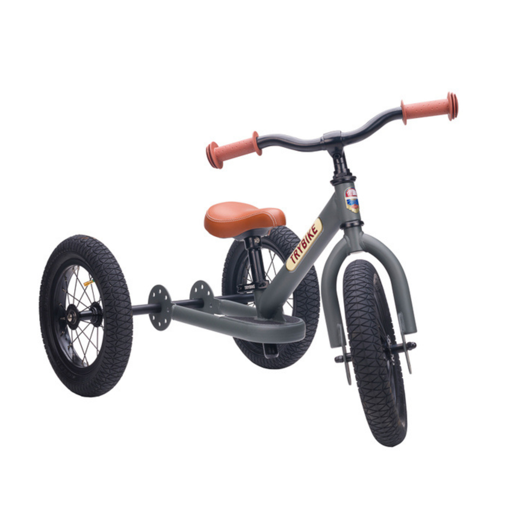Matte Grey TRYBIKE - Brown Seat & Grips (3 wheel)