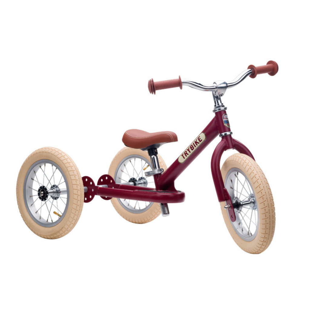 Matte Red Vintage TRYBIKE - Cream Tyres & Chrome (3 wheel)