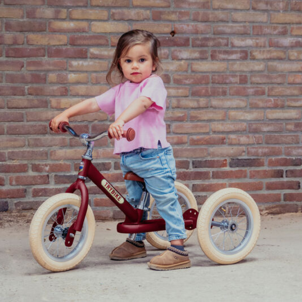 Matte Red Vintage TRYBIKE - Cream Tyres & Chrome (3 wheel)