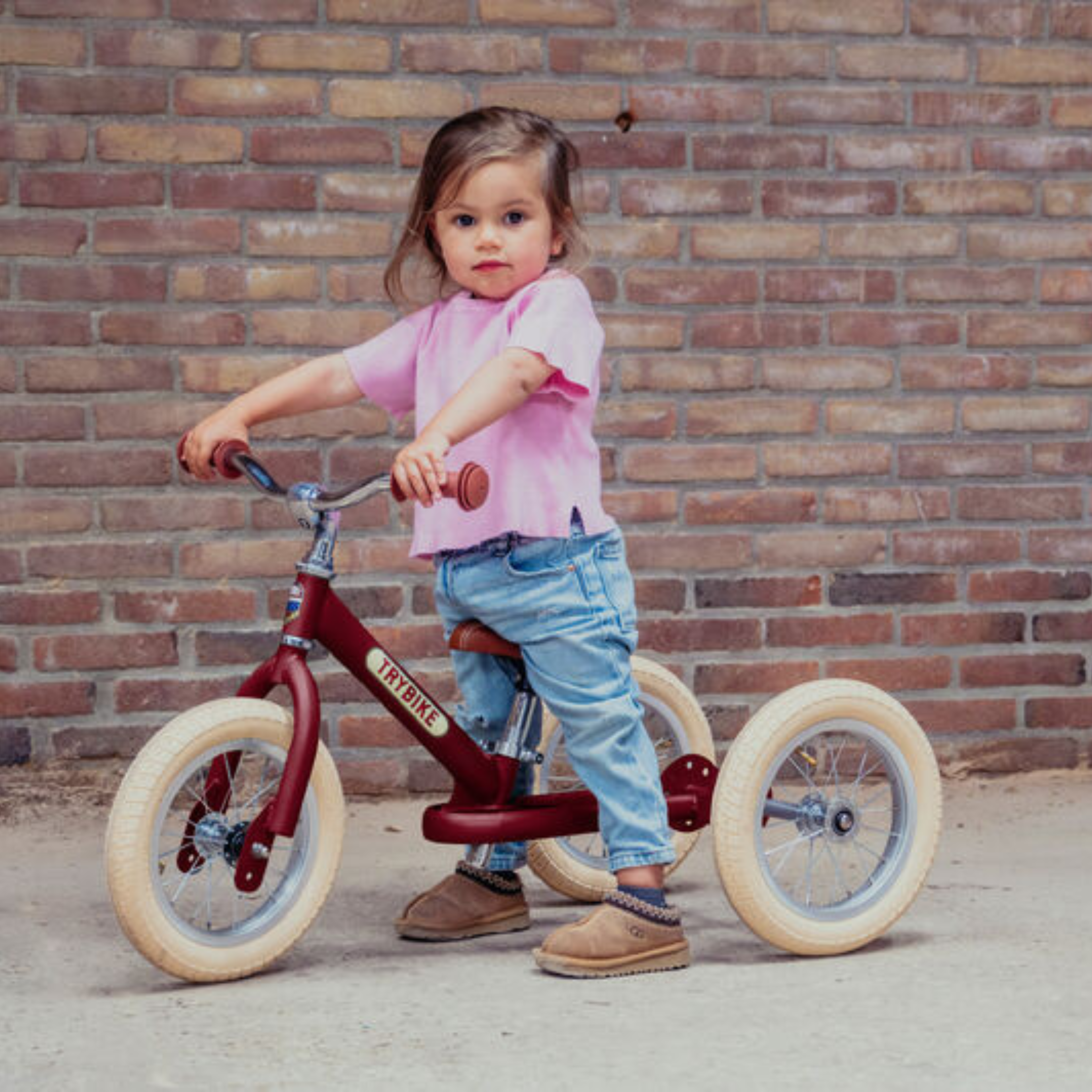 Matte Red Vintage TRYBIKE - Cream Tyres & Chrome (3 wheel)
