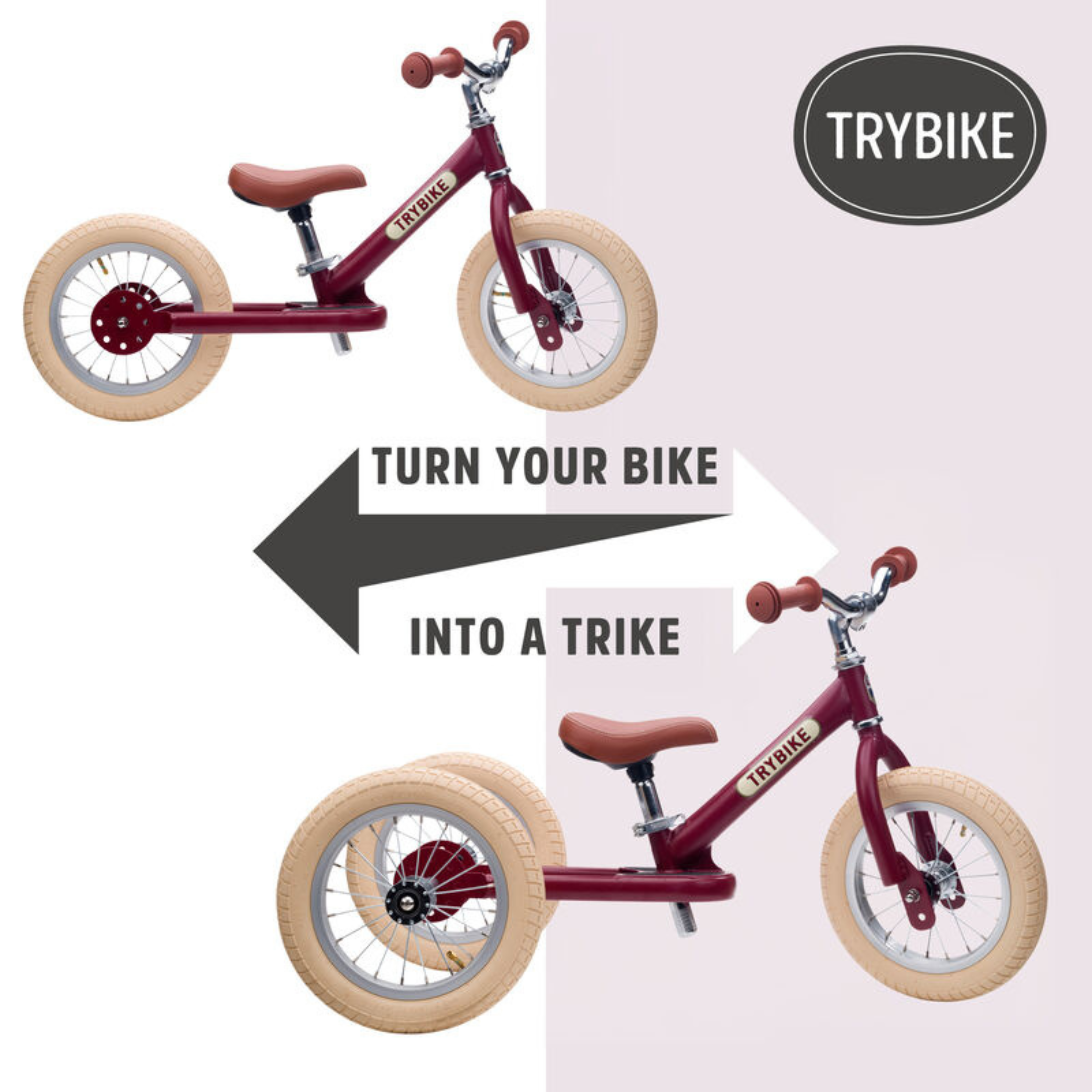 Matte Red Vintage TRYBIKE - Cream Tyres & Chrome (3 wheel)