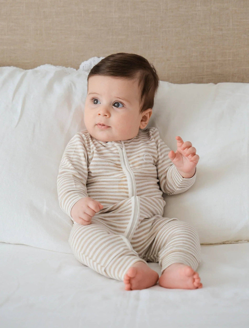 Organic Cotton Growsuit - Oat Stripes